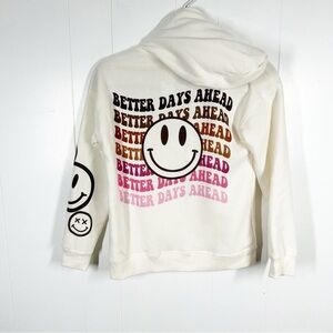 NWT No Comment Better Days Graphic Ivory Hoodie Large (Juniors)